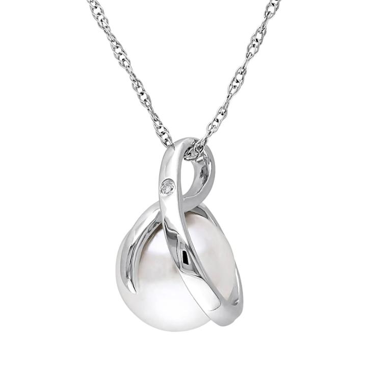 Stella Grace 10k White Gold Diamond Accent & Freshwater Cultured Pearl Pendant, Women's, Size: 17