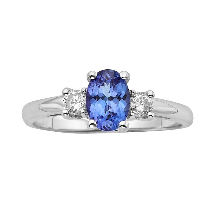 The Regal Collection Genuine Tanzanite And 1/5 Carat T.w. Diamond 14k White Gold 3-stone Ring, Women's, Size: 8, Purple