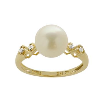 Pearlustre By Imperial Freshwater Cultured Pearl And Diamond Accent 14k Gold Ring, Women's, Size: 7, White