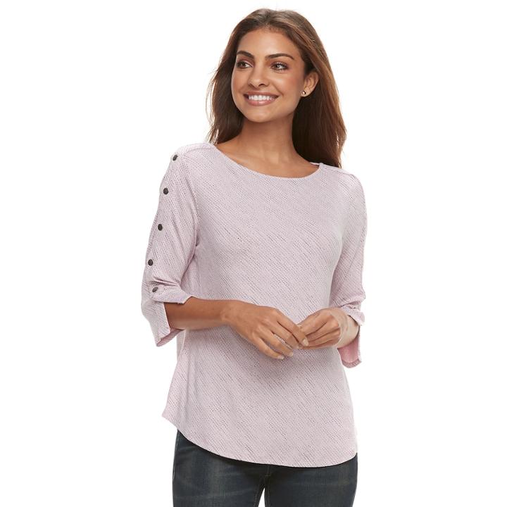 Petite Apt. 9&reg; Faux-snap Shirttail Hem Tee, Women's, Size: S Petite, Lt Purple