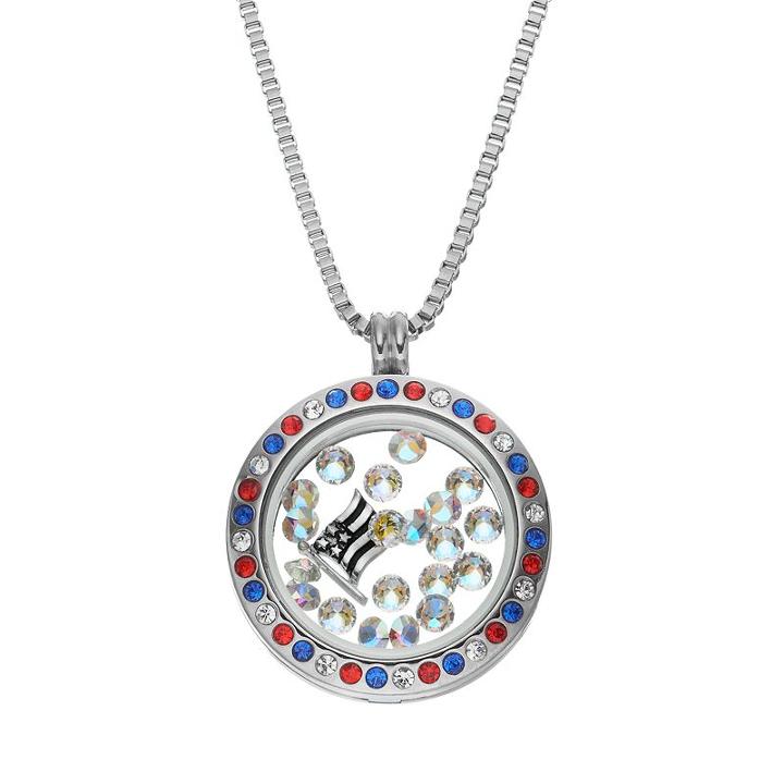 Blue La Rue Crystal Stainless Steel 1-in. Round American Flag Charm Locket - Made With Swarovski Crystals, Women's, Size: 18, Grey