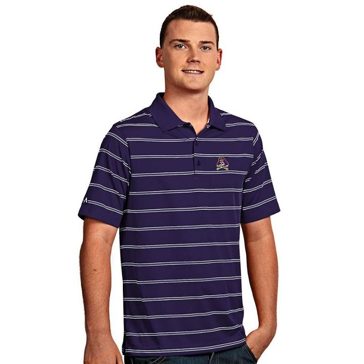 Men's Antigua East Carolina Pirates Deluxe Striped Desert Dry Xtra-lite Performance Polo, Size: Small, Drk Purple