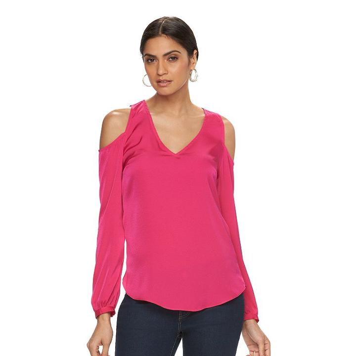 Women's Jennifer Lopez Cold-shoulder Blouse, Size: Xl, Dark Pink