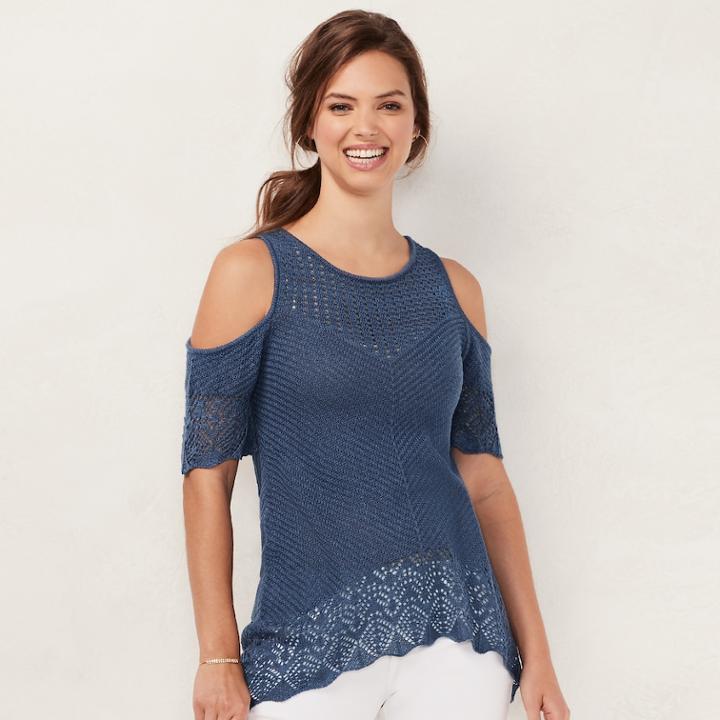 Women's Lc Lauren Conrad Crochet Cold-shoulder Sweater, Size: Xs, Drk Purple