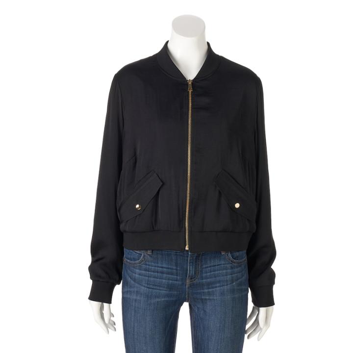 Plus Size Jennifer Lopez Embroidered Bomber Jacket, Women's, Size: 0x, Black