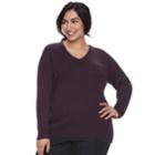 Plus Size Croft & Barrow&reg; Essential Cable Knit V-neck Sweater, Women's, Size: 4xl, Drk Purple