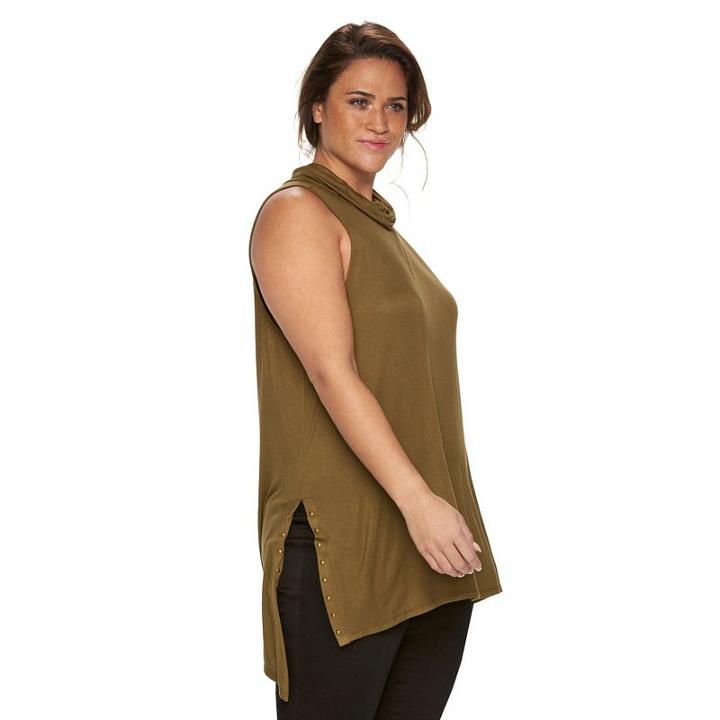 Plus Size Rock & Republic® Embellished Drapeneck Tunic, Women's, Size: 3xl, Green