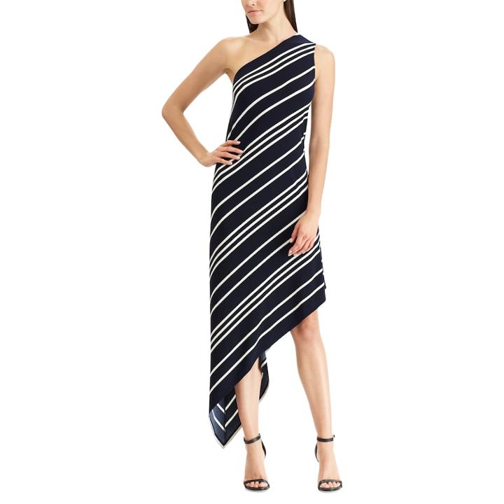 Women's Chaps Striped Asymmetrical Dress, Size: Medium, Natural