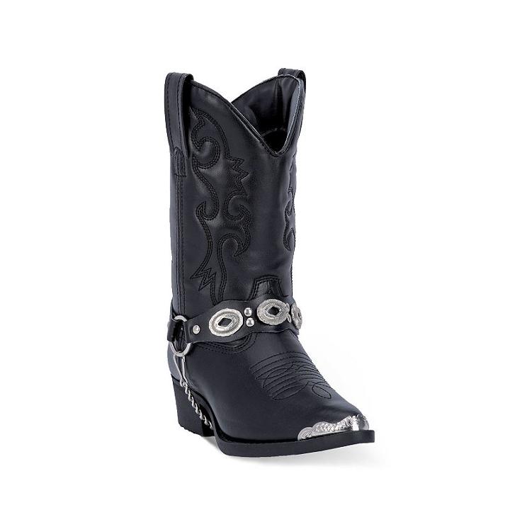 Laredo Little Concho Girls' Harness Western Boots, Girl's, Size: 5, Black