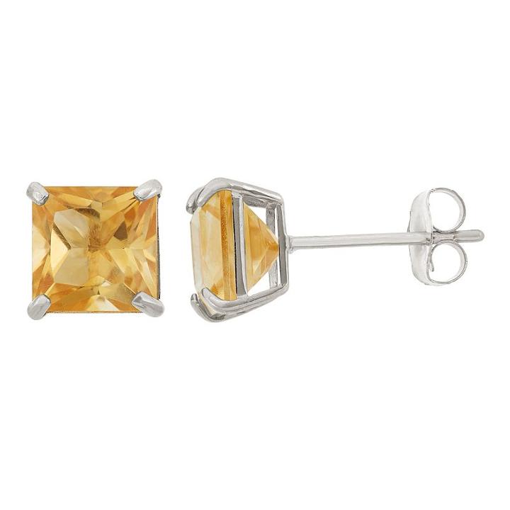Citrine 10k White Gold Stud Earrings, Women's, Orange