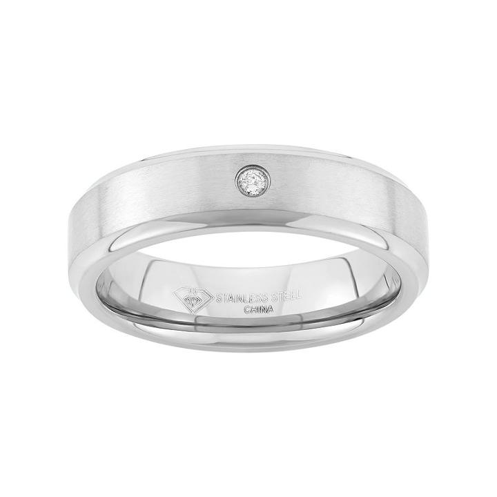 Diamond Accent Stainless Steel Wedding Band - Men, Size: 8.50, Grey