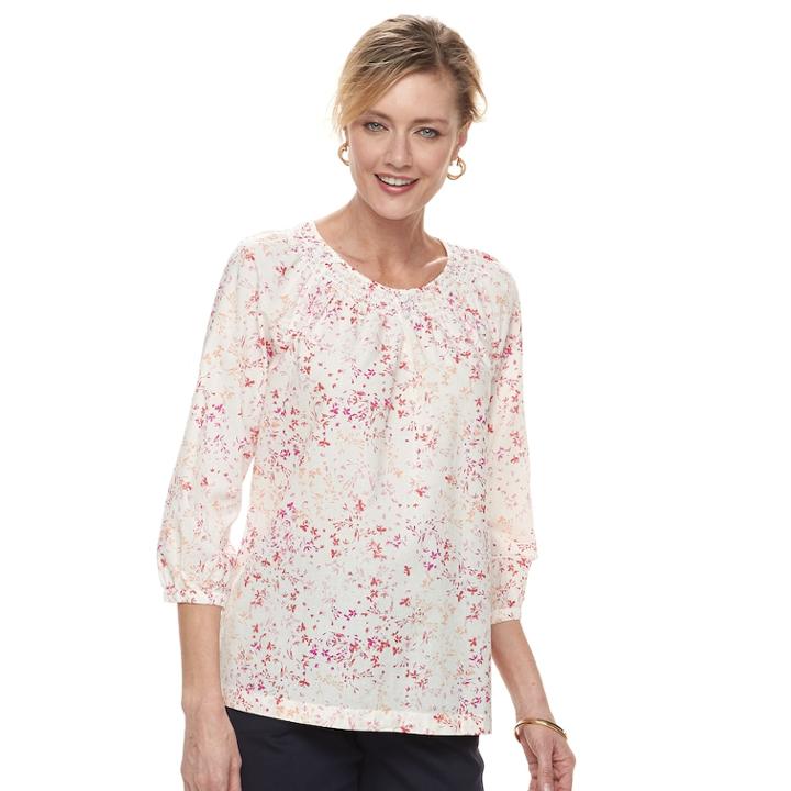 Women's Croft & Barrow&reg; Smocked Peasant Top, Size: Large, White