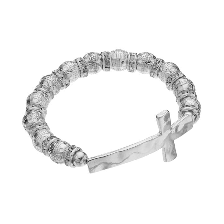 Believe In Beaded Cross Stretch Bracelet, Women's, Silver