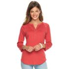 Women's Chaps Lace Yoke Henley, Size: Medium, Red