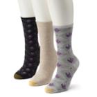 Women's Goldtoe&reg; 3-pack Floral Crew Socks, Size: 9-11, Gray Diamond