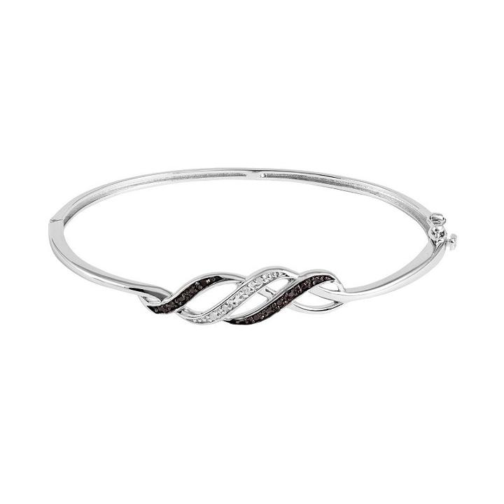 1/10 Carat T.w. Black And White Diamond Sterling Silver Twist Bangle Bracelet, Women's