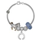 Individuality Beads Crystal Sterling Silver Snake Chain Bracelet And Horse Charm And Bead Set, Women's, Size: 7.5, Blue
