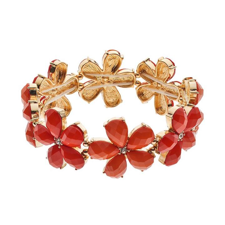 Peach Flower Link Stretch Bracelet, Women's, Pink Other