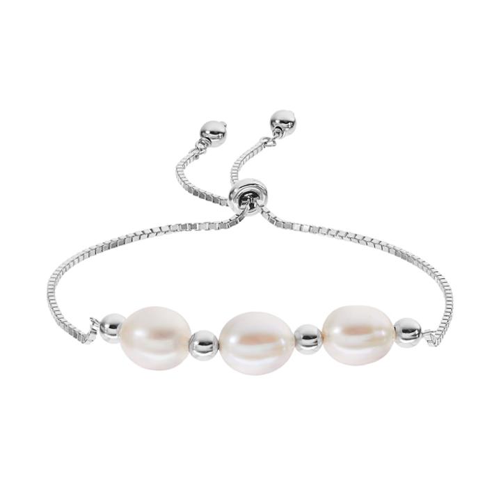 Sterling Silver Freshwater Cultured Pearl & Bead Bolo Bracelet, Women's, White