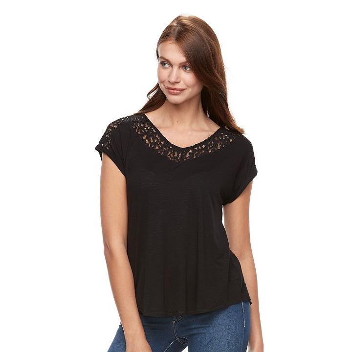 Women's Apt. 9&reg; Lace Dolman Tee, Size: Medium, Black