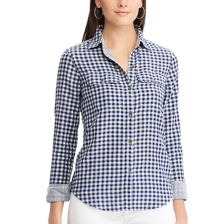Petite Chaps Plaid Button-down Work Shirt, Women's, Size: Xs Petite, Blue