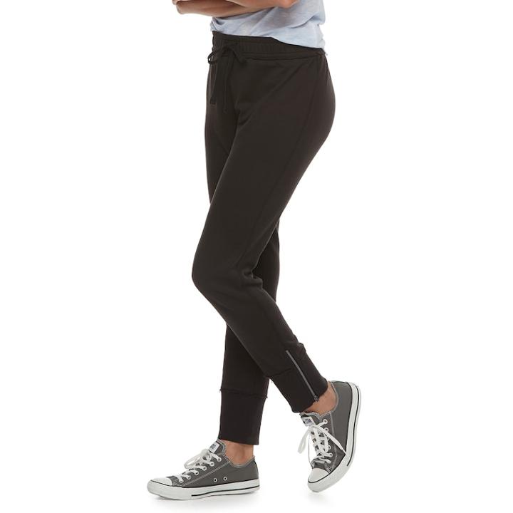 Juniors' So&reg; Ribbed Zipper Cuff French Terry Jogger Pants, Teens, Size: Xl, Black