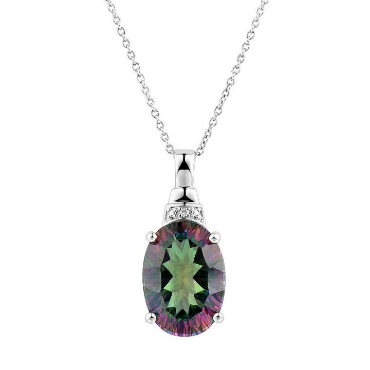 Sterling Silver Mystic Fire Topaz & Diamond Accent Oval Pendant, Women's, Size: 18, Green