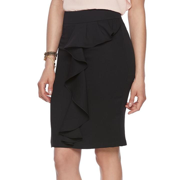 Women's Elle&trade; Draped-ruffle Skirt, Size: 6, Black