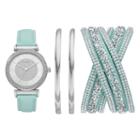 Studio Time Women's Crystal Watch & Bracelet Set, Size: Medium, Green
