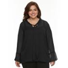 Ab Studio, Plus Size Tie-front Yoryu Top & Tank Set, Women's, Size: 1xl, Black