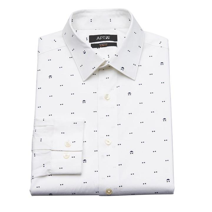 Men's Apt. 9&reg; Bow Tie Slim-fit Stretch Spread-collar Dress Shirt, Size: 17-32/33, White