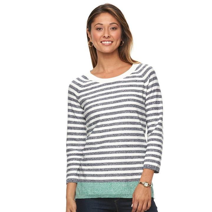 Women's Caribbean Joe Striped Crewneck Sweater, Size: Small, Green Oth