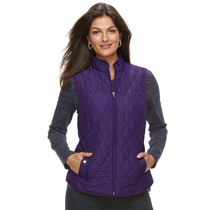 Women's Croft & Barrow&reg; Classic Quilted Vest, Size: Large, Drk Purple