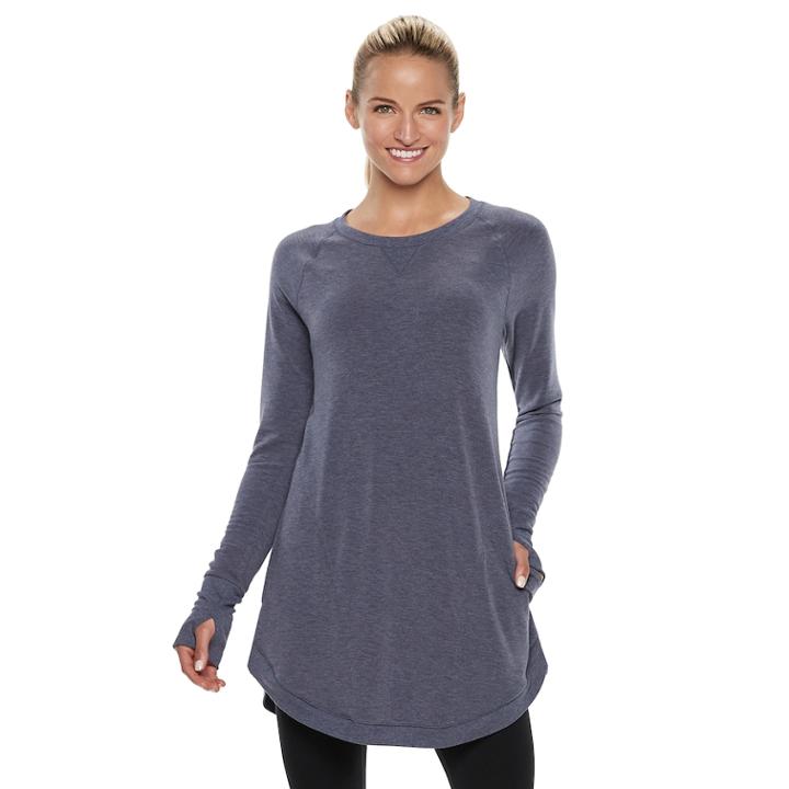 Women's Tek Gear&reg; French Terry Thumb Hole Tunic, Size: Xs, Dark Blue