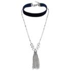 Tassel Layered Blue Choker Necklace, Women's, Navy