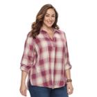 Plus Size Sonoma Goods For Life&trade; Crinkle Flannel Pullover Shirt, Women's, Size: 1xl, Dark Red