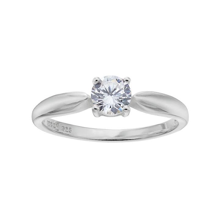 Primrose Sterling Silver Cubic Zirconia Solitaire Ring, Women's, Size: 8, Grey