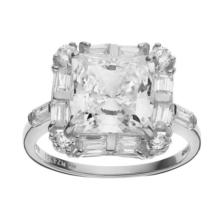 Cubic Zirconia 10k Gold Tiered Square Ring, Women's, Size: 8, White