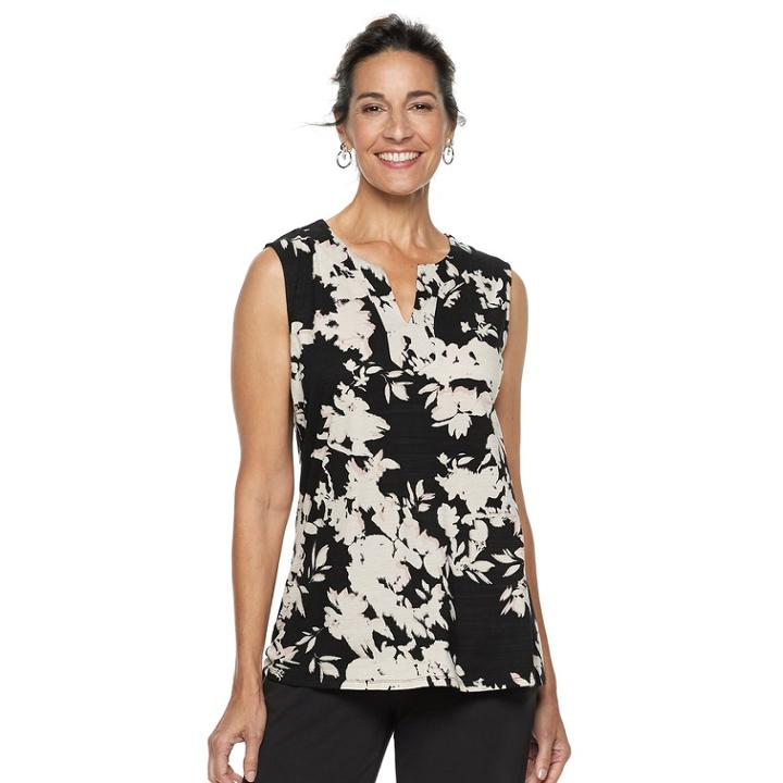 Women's Dana Buchman Everyday Casual Splitneck Tank, Size: Xl, Beig/green (beig/khaki)