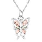 Black Hills Gold Tri-tone Butterfly Pendant Necklace In Sterling Silver, Women's, Size: 18, Grey