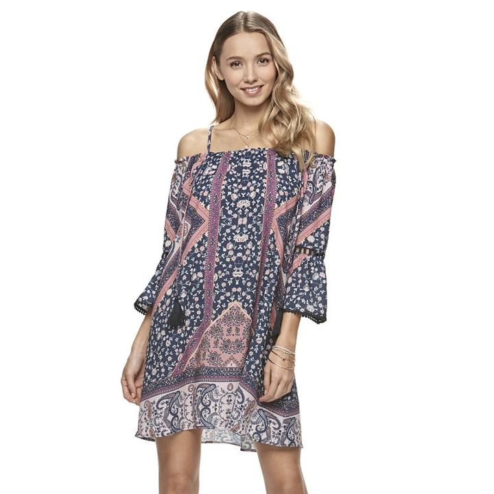 Juniors' Mason & Belle Paisley Off The Shoulder Dress, Girl's, Size: Large, Dark Blue