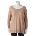Plus Size Lc Lauren Conrad Lace-up Sleeve Tunic Sweater, Women's, Size: 1xl, Med Brown