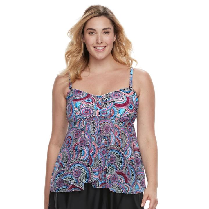 Plus Size Croft & Barrow&reg; Mesh Flyaway Tankini Top, Women's, Size: 26 W, Mystic Medallion