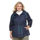Plus Size D.e.t.a.i.l.s Hooded Roll-tab Packable Anorak Jacket, Women's, Size: 1xl, Med Blue