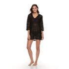 Women's Apt. 9&reg; Hooded Crochet-stripe Cover-up, Size: Medium, Oxford