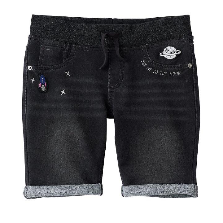 Girls 7-16 & Plus Size So&reg; Metallic Ribbed Waist Bermuda Shorts, Girl's, Size: 7, Black