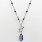 Kansas Jayhawks Silver Tone Crystal Logo Teardrop Y Necklace, Women's, Multicolor