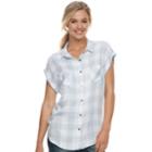 Juniors' So&reg; Roll-cuff Button-front Top, Teens, Size: Small, Blue