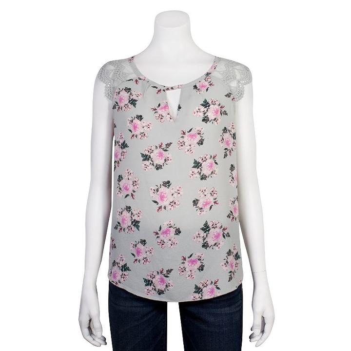 Juniors' Grayson Threads Lace Cap Sleeve Top, Teens, Size: Xl, Light Grey