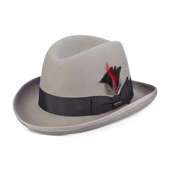 Men's Stacy Adams Wool Felt Homburg Hat With Feather, Size: Xl, Grey